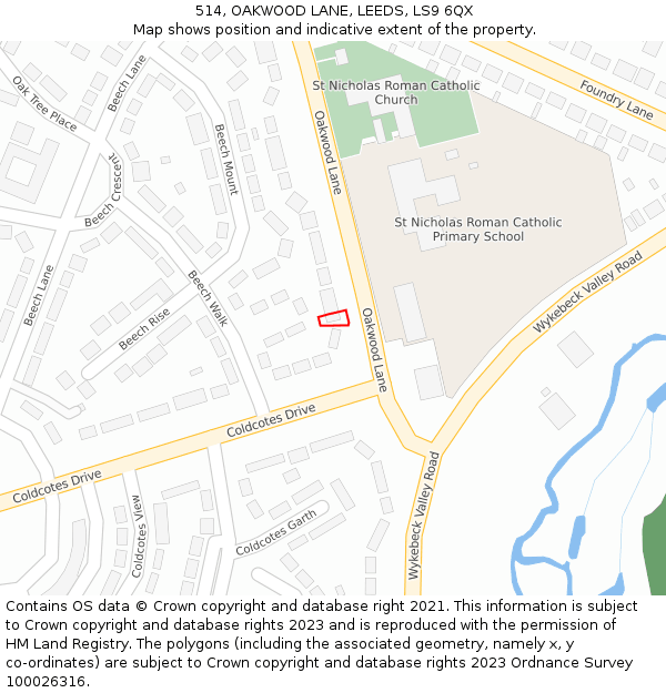 514, OAKWOOD LANE, LEEDS, LS9 6QX: Location map and indicative extent of plot
