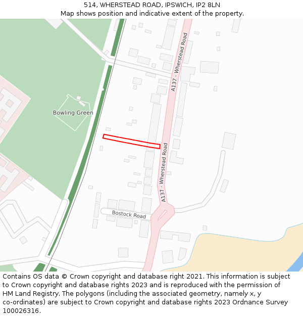 514, WHERSTEAD ROAD, IPSWICH, IP2 8LN: Location map and indicative extent of plot