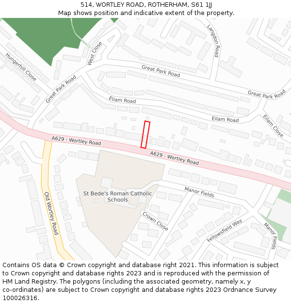 514, WORTLEY ROAD, ROTHERHAM, S61 1JJ: Location map and indicative extent of plot