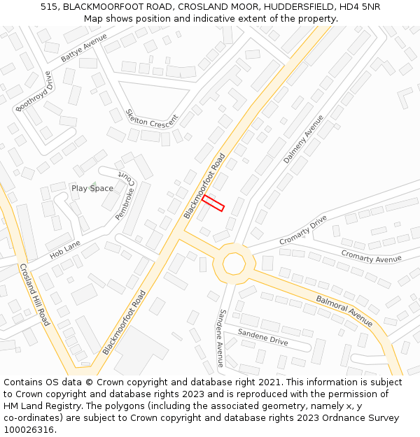 515, BLACKMOORFOOT ROAD, CROSLAND MOOR, HUDDERSFIELD, HD4 5NR: Location map and indicative extent of plot