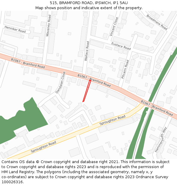 515, BRAMFORD ROAD, IPSWICH, IP1 5AU: Location map and indicative extent of plot