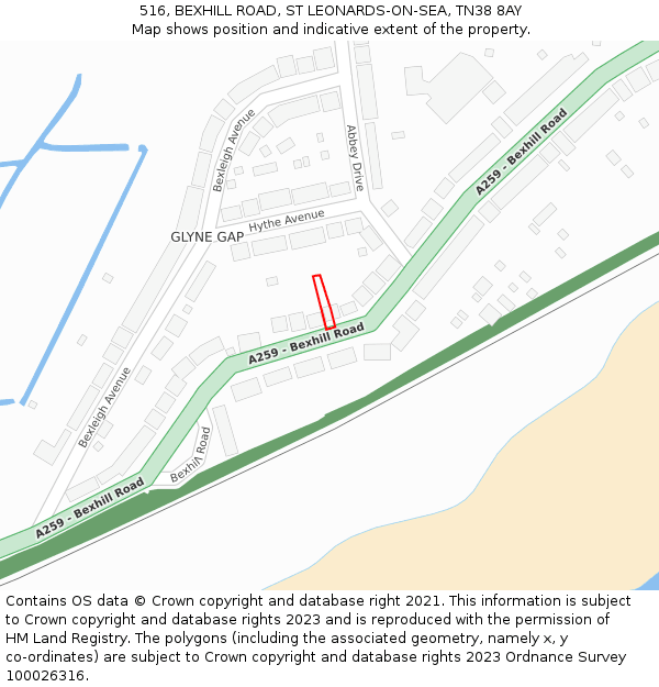 516, BEXHILL ROAD, ST LEONARDS-ON-SEA, TN38 8AY: Location map and indicative extent of plot