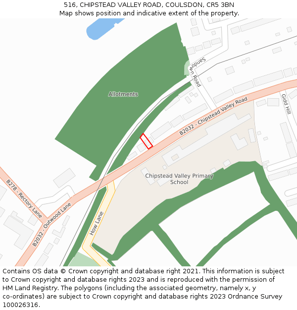 516, CHIPSTEAD VALLEY ROAD, COULSDON, CR5 3BN: Location map and indicative extent of plot