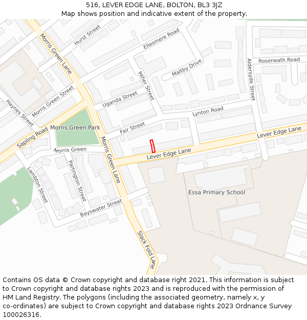 516, LEVER EDGE LANE, BOLTON, BL3 3JZ: Location map and indicative extent of plot