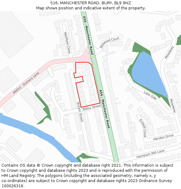 516, MANCHESTER ROAD, BURY, BL9 9NZ: Location map and indicative extent of plot
