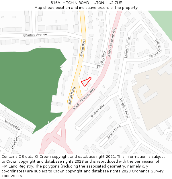516A, HITCHIN ROAD, LUTON, LU2 7UE: Location map and indicative extent of plot