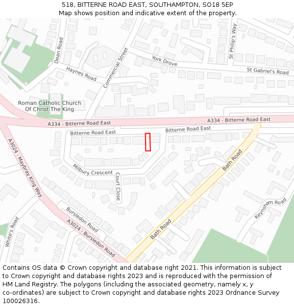 518, BITTERNE ROAD EAST, SOUTHAMPTON, SO18 5EP: Location map and indicative extent of plot