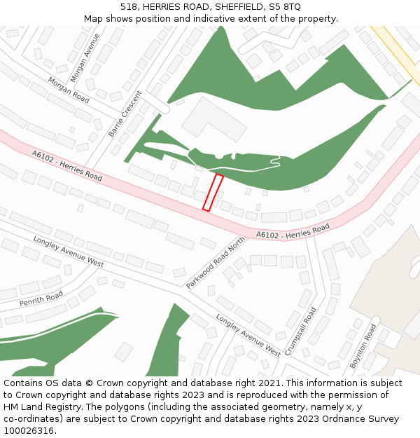 518, HERRIES ROAD, SHEFFIELD, S5 8TQ: Location map and indicative extent of plot