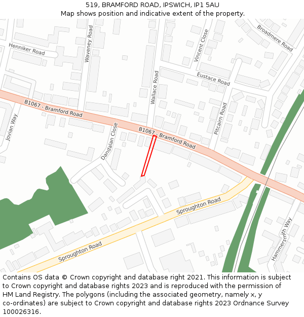 519, BRAMFORD ROAD, IPSWICH, IP1 5AU: Location map and indicative extent of plot