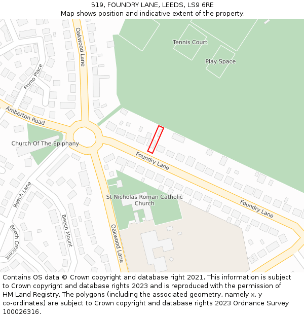 519, FOUNDRY LANE, LEEDS, LS9 6RE: Location map and indicative extent of plot