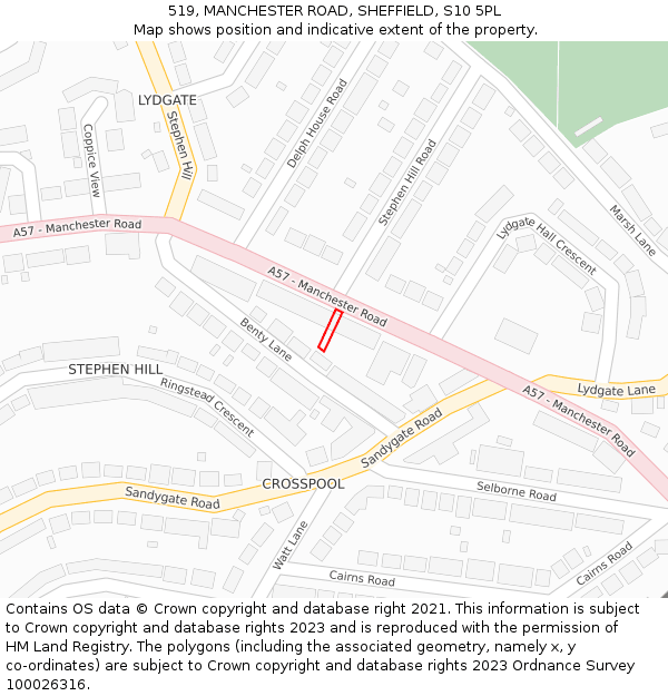 519, MANCHESTER ROAD, SHEFFIELD, S10 5PL: Location map and indicative extent of plot