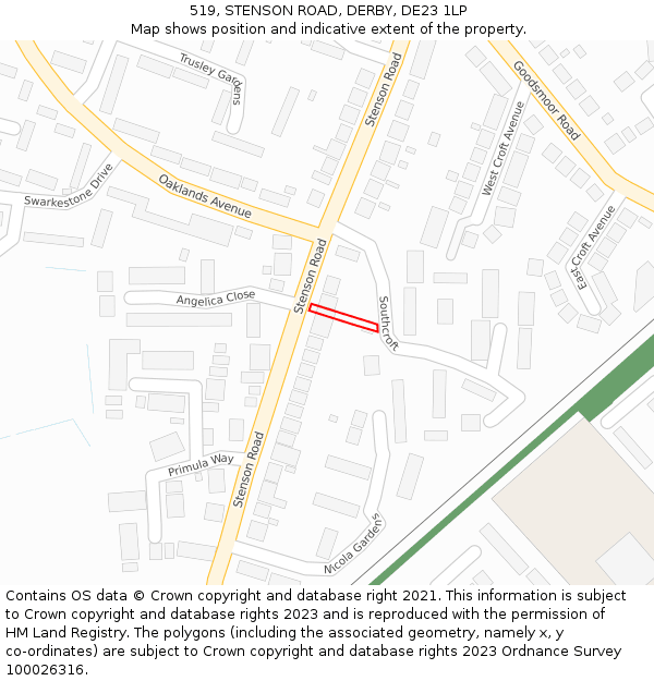 519, STENSON ROAD, DERBY, DE23 1LP: Location map and indicative extent of plot