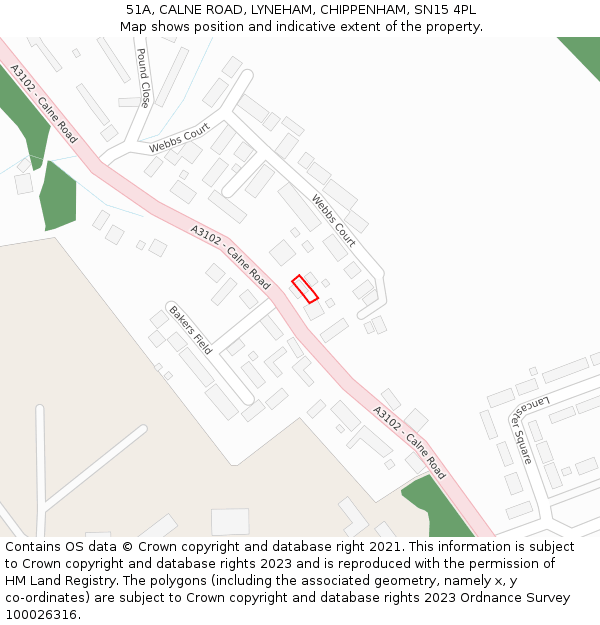 51A, CALNE ROAD, LYNEHAM, CHIPPENHAM, SN15 4PL: Location map and indicative extent of plot