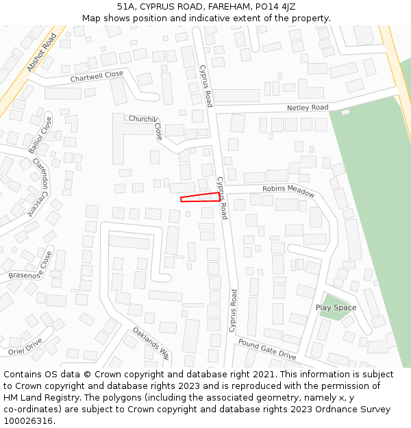 51A, CYPRUS ROAD, FAREHAM, PO14 4JZ: Location map and indicative extent of plot