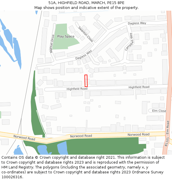 51A, HIGHFIELD ROAD, MARCH, PE15 8PE: Location map and indicative extent of plot