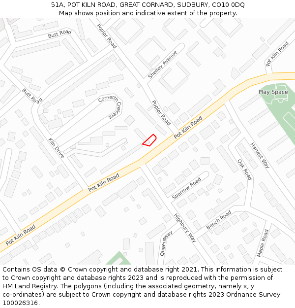51A, POT KILN ROAD, GREAT CORNARD, SUDBURY, CO10 0DQ: Location map and indicative extent of plot