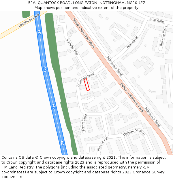51A, QUANTOCK ROAD, LONG EATON, NOTTINGHAM, NG10 4FZ: Location map and indicative extent of plot
