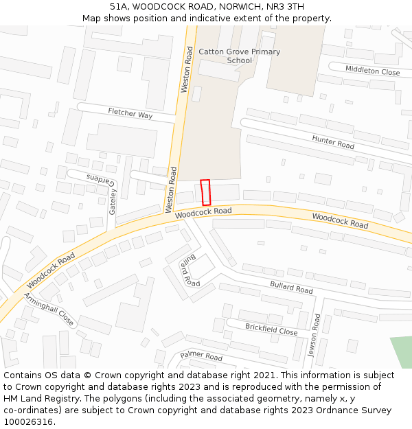51A, WOODCOCK ROAD, NORWICH, NR3 3TH: Location map and indicative extent of plot