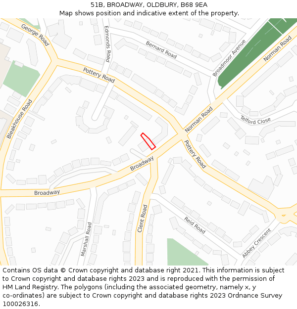 51B, BROADWAY, OLDBURY, B68 9EA: Location map and indicative extent of plot