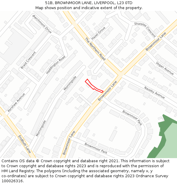 51B, BROWNMOOR LANE, LIVERPOOL, L23 0TD: Location map and indicative extent of plot