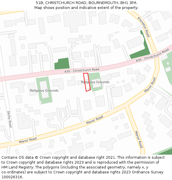 51B, CHRISTCHURCH ROAD, BOURNEMOUTH, BH1 3PA: Location map and indicative extent of plot