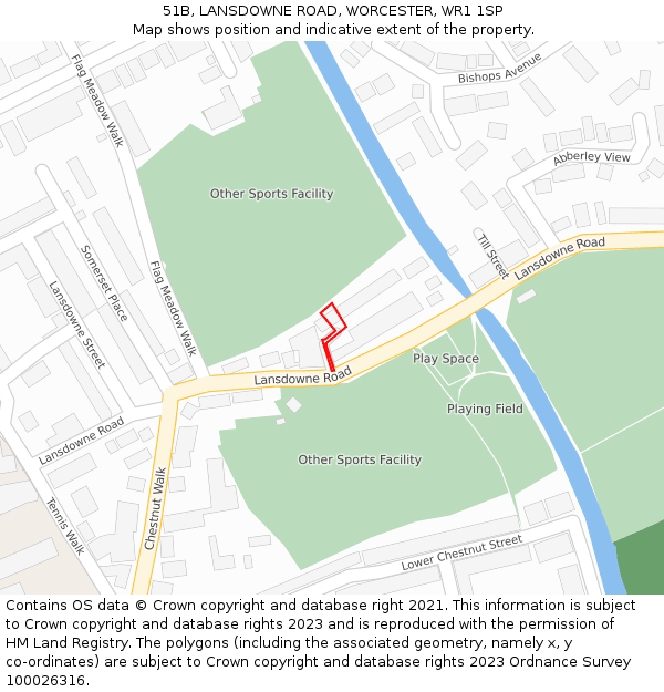 51B, LANSDOWNE ROAD, WORCESTER, WR1 1SP: Location map and indicative extent of plot