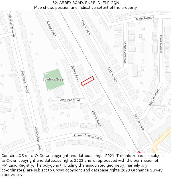 52, ABBEY ROAD, ENFIELD, EN1 2QN: Location map and indicative extent of plot