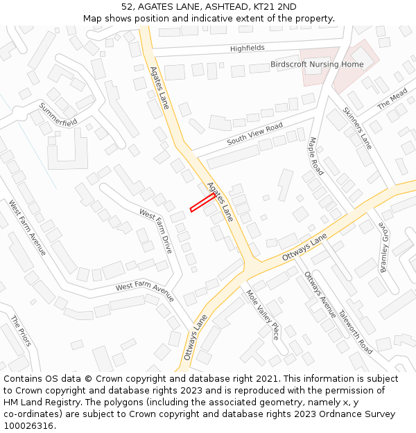 52, AGATES LANE, ASHTEAD, KT21 2ND: Location map and indicative extent of plot