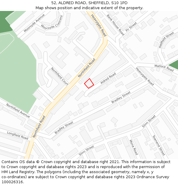 52, ALDRED ROAD, SHEFFIELD, S10 1PD: Location map and indicative extent of plot