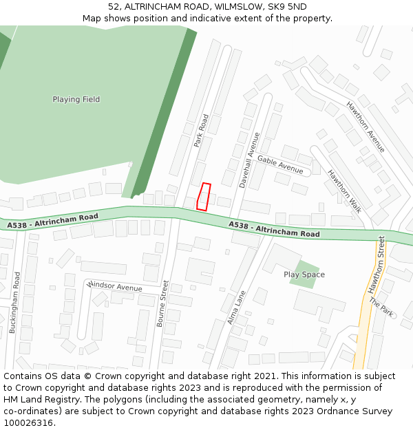 52, ALTRINCHAM ROAD, WILMSLOW, SK9 5ND: Location map and indicative extent of plot