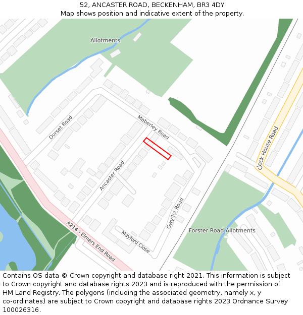 52, ANCASTER ROAD, BECKENHAM, BR3 4DY: Location map and indicative extent of plot