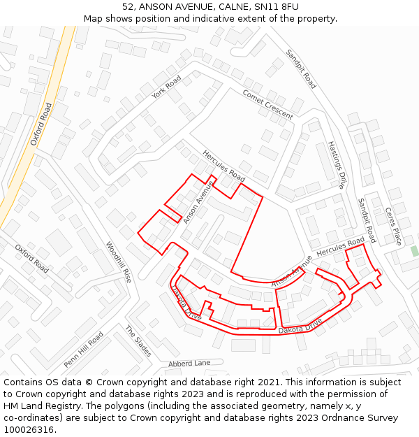 52, ANSON AVENUE, CALNE, SN11 8FU: Location map and indicative extent of plot