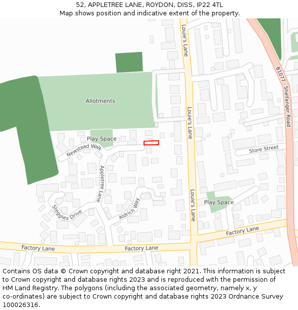 52, APPLETREE LANE, ROYDON, DISS, IP22 4TL: Location map and indicative extent of plot