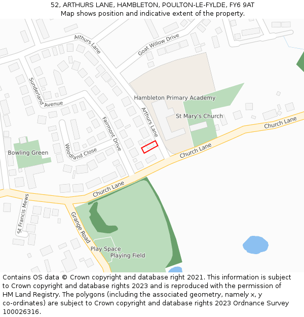 52, ARTHURS LANE, HAMBLETON, POULTON-LE-FYLDE, FY6 9AT: Location map and indicative extent of plot