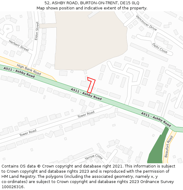 52, ASHBY ROAD, BURTON-ON-TRENT, DE15 0LQ: Location map and indicative extent of plot