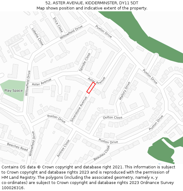 52, ASTER AVENUE, KIDDERMINSTER, DY11 5DT: Location map and indicative extent of plot