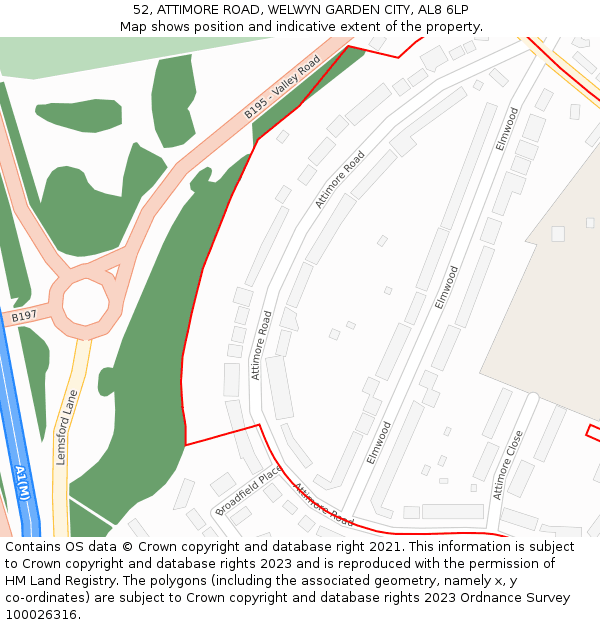 52, ATTIMORE ROAD, WELWYN GARDEN CITY, AL8 6LP: Location map and indicative extent of plot