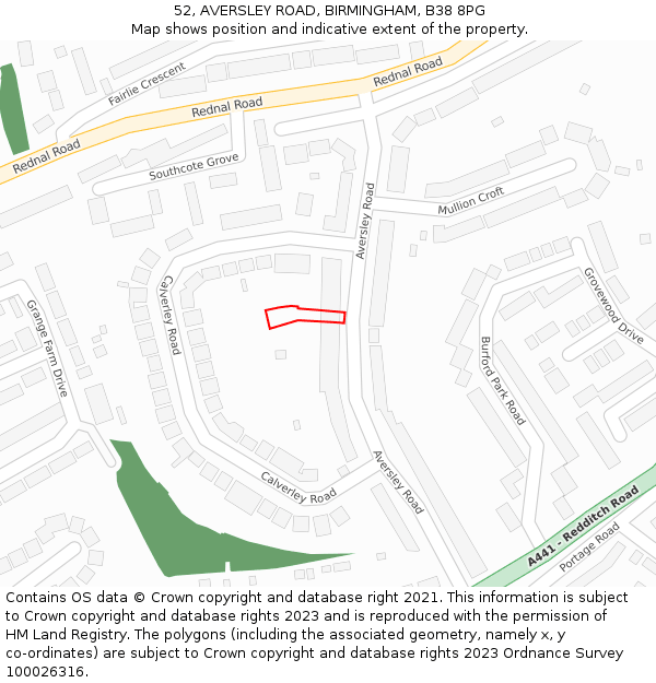 52, AVERSLEY ROAD, BIRMINGHAM, B38 8PG: Location map and indicative extent of plot