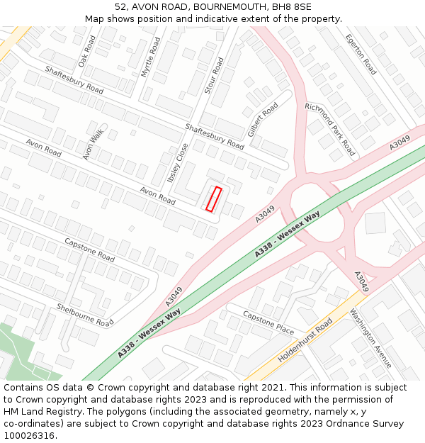 52, AVON ROAD, BOURNEMOUTH, BH8 8SE: Location map and indicative extent of plot