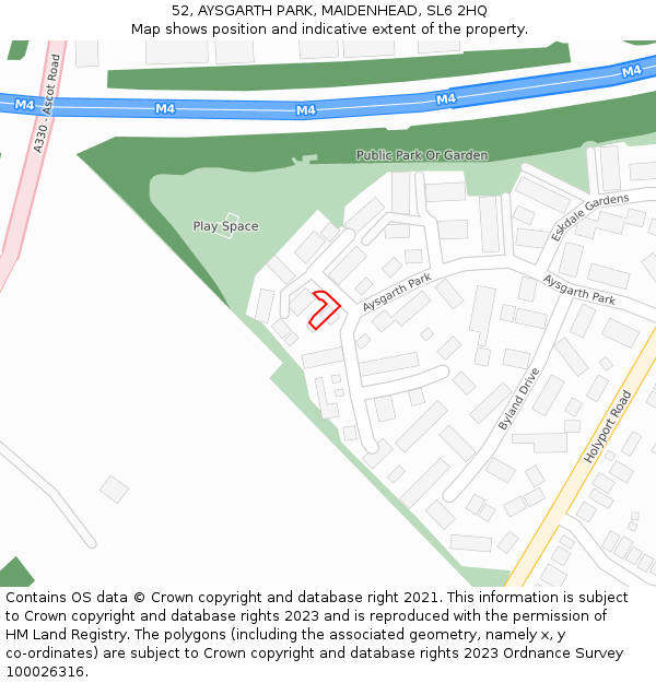 52, AYSGARTH PARK, MAIDENHEAD, SL6 2HQ: Location map and indicative extent of plot