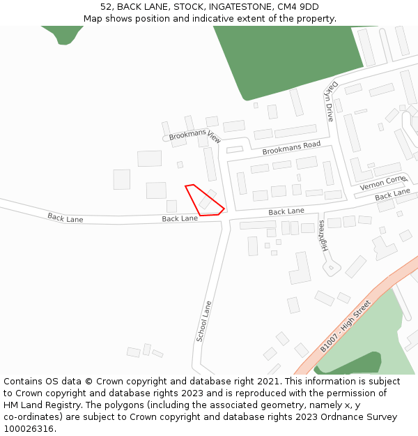 52, BACK LANE, STOCK, INGATESTONE, CM4 9DD: Location map and indicative extent of plot