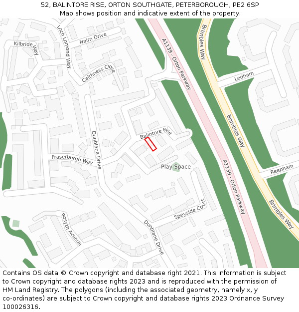 52, BALINTORE RISE, ORTON SOUTHGATE, PETERBOROUGH, PE2 6SP: Location map and indicative extent of plot