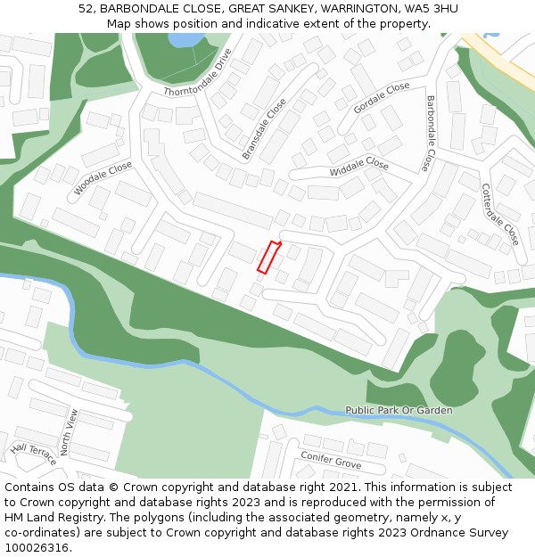 52, BARBONDALE CLOSE, GREAT SANKEY, WARRINGTON, WA5 3HU: Location map and indicative extent of plot