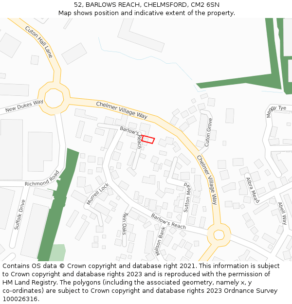 52, BARLOWS REACH, CHELMSFORD, CM2 6SN: Location map and indicative extent of plot