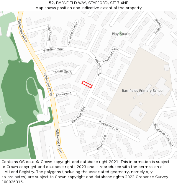 52, BARNFIELD WAY, STAFFORD, ST17 4NB: Location map and indicative extent of plot