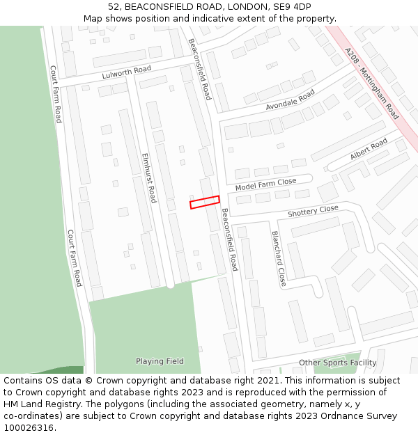 52, BEACONSFIELD ROAD, LONDON, SE9 4DP: Location map and indicative extent of plot
