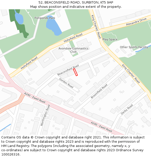 52, BEACONSFIELD ROAD, SURBITON, KT5 9AP: Location map and indicative extent of plot