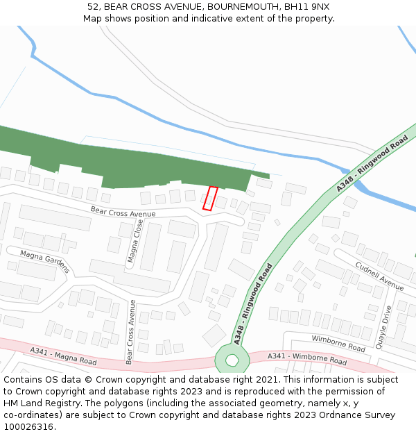 52, BEAR CROSS AVENUE, BOURNEMOUTH, BH11 9NX: Location map and indicative extent of plot