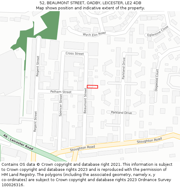 52, BEAUMONT STREET, OADBY, LEICESTER, LE2 4DB: Location map and indicative extent of plot