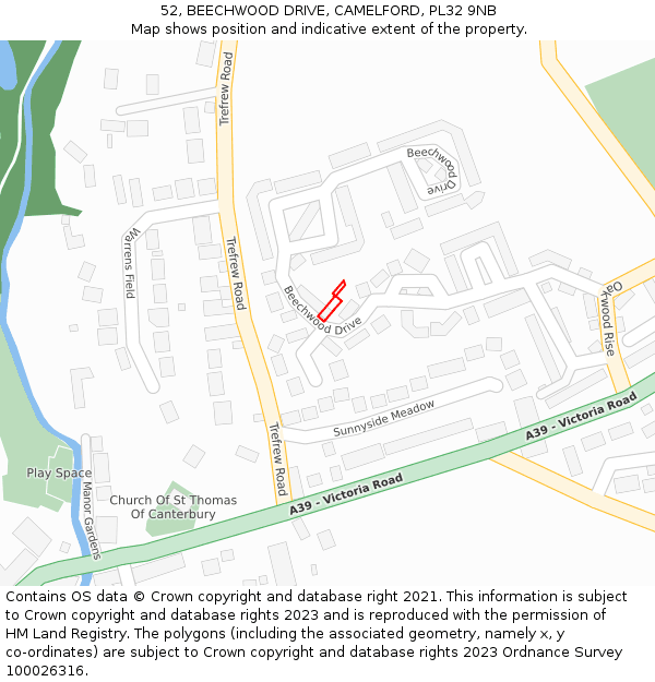 52, BEECHWOOD DRIVE, CAMELFORD, PL32 9NB: Location map and indicative extent of plot